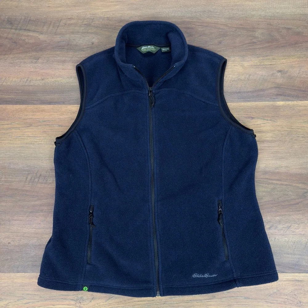 Vintage Eddie Bauer‎ Womens XL Navy Blue Fleece Full Zip Mock Neck Outdoor Vest